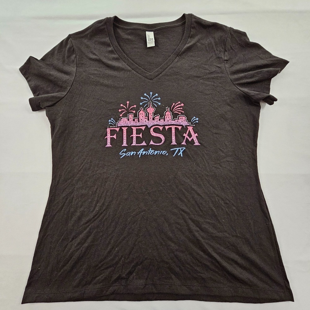 Fiesta San Antonio TX Black Short Sleeve Cotton Blend‎ T-Shirt Women's XL